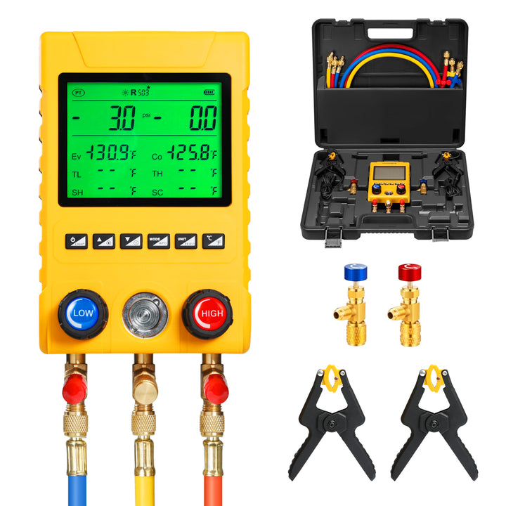 ILMT-549 Digital Refrigerant Manifold Gauge Set 800PSI HVAC Pressure Tester with LCD, Leak Test & Multi-Refrigerant Support