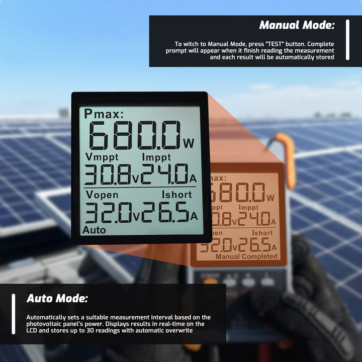 ILEM-541 2000W MPPT Solar Panel Tester Photovoltaic Meter with Color Screen, Data Storage & Full Protection