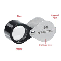 ILGE-394 10x Magnification Mini Jewelry Loupe High-quality Hasting Loupe with Optical Glass Triplet Lens, Stainless Steel Body, and Foldaway Pocket Design – Ideal for Stamp & Coin Enthusiasts, Watch Repair, and Hobby Mechanics - Instrulife