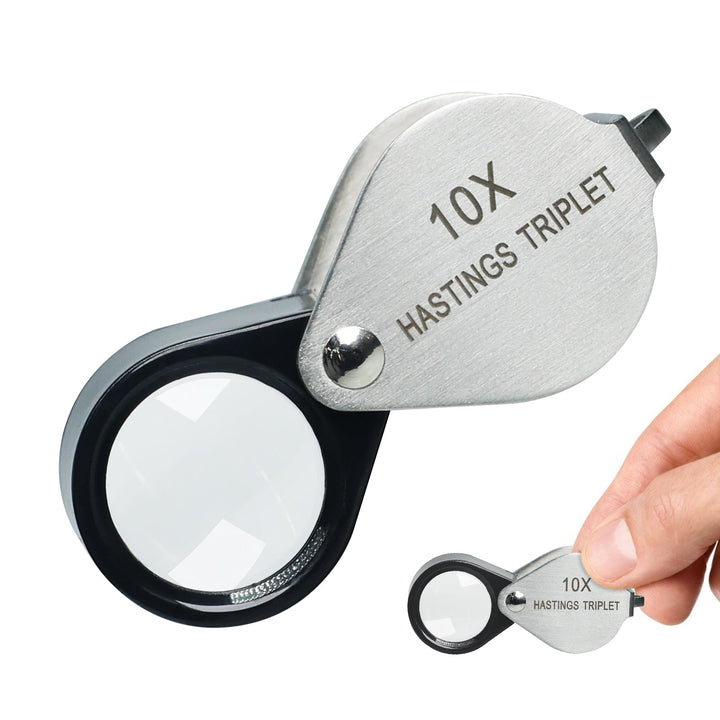 ILGE-394 10x Magnification Mini Jewelry Loupe High-quality Hasting Loupe with Optical Glass Triplet Lens, Stainless Steel Body, and Foldaway Pocket Design – Ideal for Stamp & Coin Enthusiasts, Watch Repair, and Hobby Mechanics - Instrulife