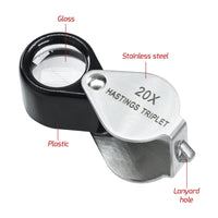 ILJL-395 20x Magnification Mini Jewelry Loupe High-quality Hasting Loupe with Optical Glass Triplet Lens, Stainless Steel Body, and Foldaway Pocket Design – Ideal for Stamp & Coin Enthusiasts, Watch Repair, and Hobby Mechanics - Instrulife