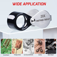 ILJL-395 20x Magnification Mini Jewelry Loupe High-quality Hasting Loupe with Optical Glass Triplet Lens, Stainless Steel Body, and Foldaway Pocket Design – Ideal for Stamp & Coin Enthusiasts, Watch Repair, and Hobby Mechanics - Instrulife