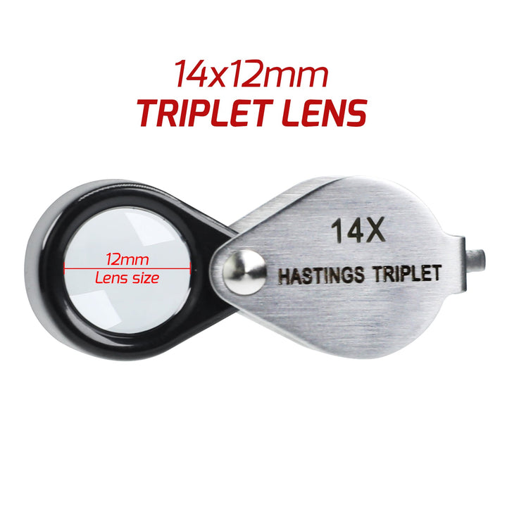 ILJL-403 14x Magnification Hasting Jewelry Mini Loupe Optical Glass Triplet Lens Stainless Steel Body Foldaway Pocket Magnifying Tool Stamp & Coin Hobbyists Watch Repair Mechanic - Instrulife