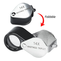 ILJL-403 14x Magnification Hasting Jewelry Mini Loupe Optical Glass Triplet Lens Stainless Steel Body Foldaway Pocket Magnifying Tool Stamp & Coin Hobbyists Watch Repair Mechanic - Instrulife