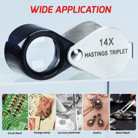 ILJL-403 14x Magnification Hasting Jewelry Mini Loupe Optical Glass Triplet Lens Stainless Steel Body Foldaway Pocket Magnifying Tool Stamp & Coin Hobbyists Watch Repair Mechanic - Instrulife