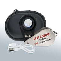 ILJL-450 Jeweler Magnifier Loupe (10X / 20X / 30X / 40X) with 6 UV and LED Light 22mm Optical Triplet Lens, USB Rechargeable Mini Gem Tool - Instrulife
