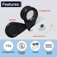ILJL-459 Gemstone Identification 2-in-1 Tool 15x Magnifier & Jadeite Filter with 21mm Lens Diameter for Genuine Emeralds Checking, Diamonds, Jewelry, Coins, Stamps, Antiques, etc. - Instrulife