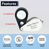 ILJL-462 Dual Magnification Jewelry Loupe 10X and 25X Magnifier Loupe with 21mm and 8mm Lens Diameter - Instrulife