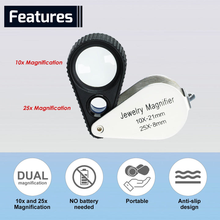ILJL-462 Dual Magnification Jewelry Loupe 10X and 25X Magnifier Loupe with 21mm and 8mm Lens Diameter - Instrulife