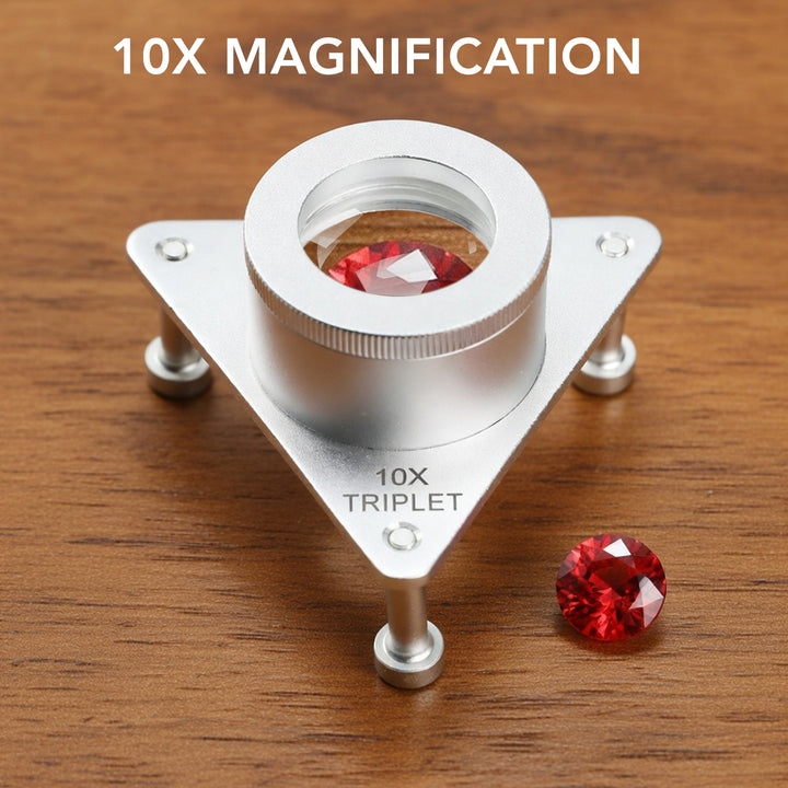 ILJL-539 10X Jewelers Tripod Eye Loupe Magnifier Bench/Table Magnifying Glass Triplet Lens Magnification for Gemstone Inspection, Sorting & Grading
