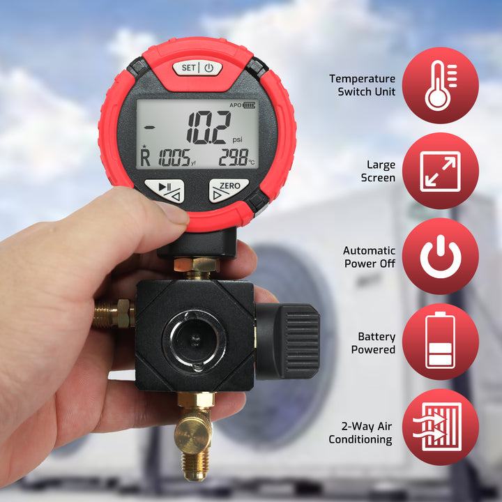 ILMT-550H Digital High-Pressure Refrigerant Manifold Gauge -14.5~800 PSI with Leak Test, Control Valve & HVAC Repair Support
