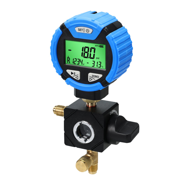 ILMT-550L Digital Low-Pressure Refrigerant Manifold Gauge -14.5~800 PSI with Leak Test Function, Control Valve & HVAC AC Repair Support