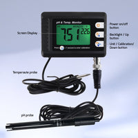 ILWQ-295 2-in-1 Combo pH & Temperature Meter Fish Tank Monitor Thermometer Replaceable BNC pH Electrode for Aquariums Hydroponics Aquaculture Laboratory - Instrulife