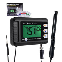 ILWQ-295 2-in-1 Combo pH & Temperature Meter Fish Tank Monitor Thermometer Replaceable BNC pH Electrode for Aquariums Hydroponics Aquaculture Laboratory - Instrulife