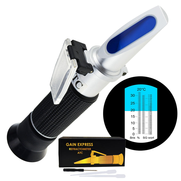 ILRE-74 Beer Brix & Specific Gravity Refractometer with ATC Optic Dual Scale 0~32% Brix 1.000-1.130 SG Wine Wort Making Beer Brewing Fruit Juice Hops Sugar Homebrew Kit - Instrulife