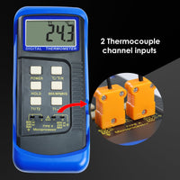 ILTH-315_2P Digital Thermocouple Temperature K Type Thermometer with 4 Probe (Wired & Stainless Steel) Dual Channel High Temperature Kelvin Scale - Instrulife