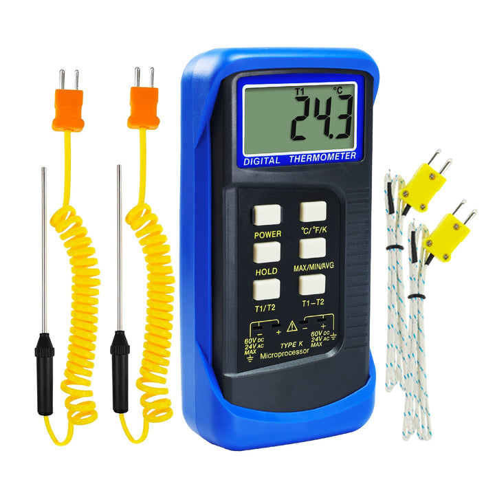 ILTH-315_2P Digital Thermocouple Temperature K Type Thermometer with 4 Probe (Wired & Stainless Steel) Dual Channel High Temperature Kelvin Scale - Instrulife