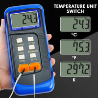ILTH-315_2P Digital Thermocouple Temperature K Type Thermometer with 4 Probe (Wired & Stainless Steel) Dual Channel High Temperature Kelvin Scale - Instrulife