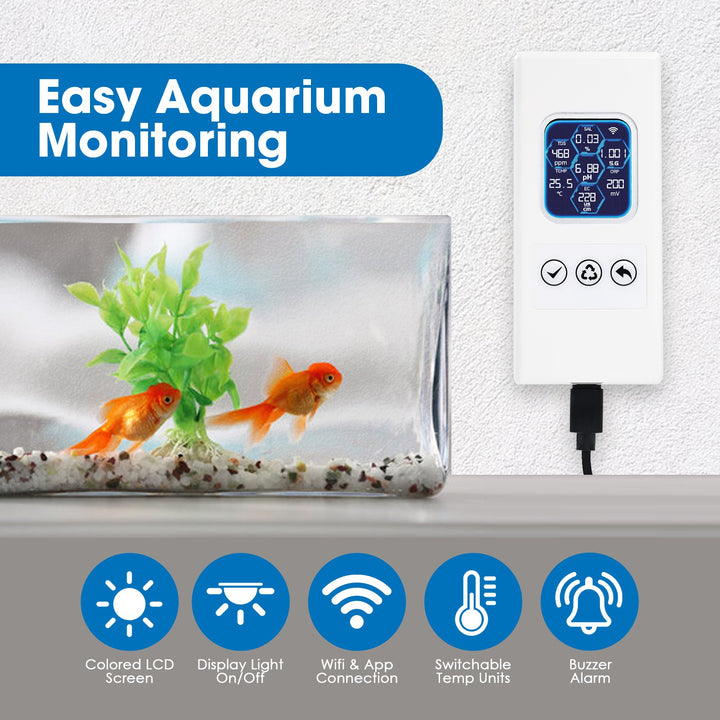 ILWQ-504 Smart Aquarium Water Quality Monitor – 7-in-1 Real-Time Water Tester for pH, Temperature, TDS, EC, Salinity, Specific Gravity & ORP – WiFi Connected with Mobile Alerts - Instrulife