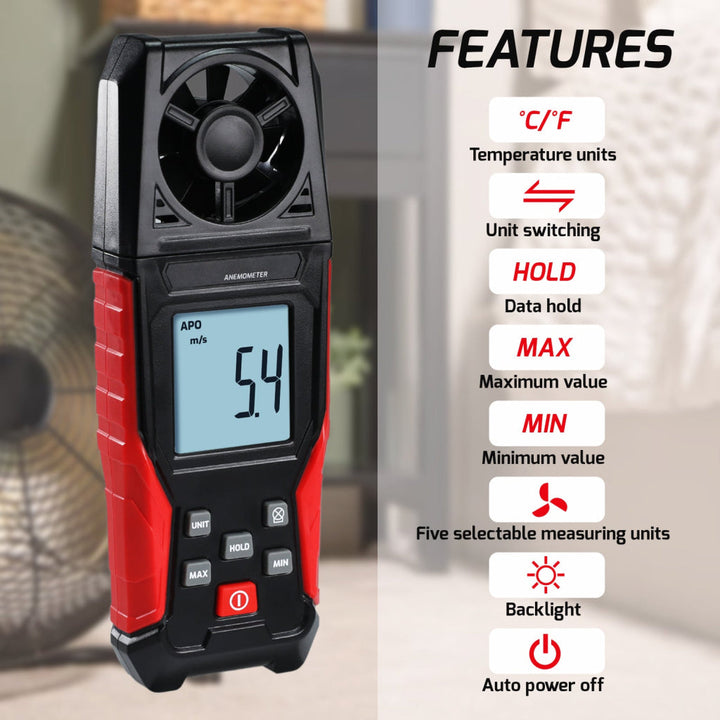 ILAN-486 Digital Air Velocity Meter High Precision Anemometer 0.3~30.0m/s, km/h, ft/m, mile/h, knots Units with Air Temperature Measurement - Instrulife