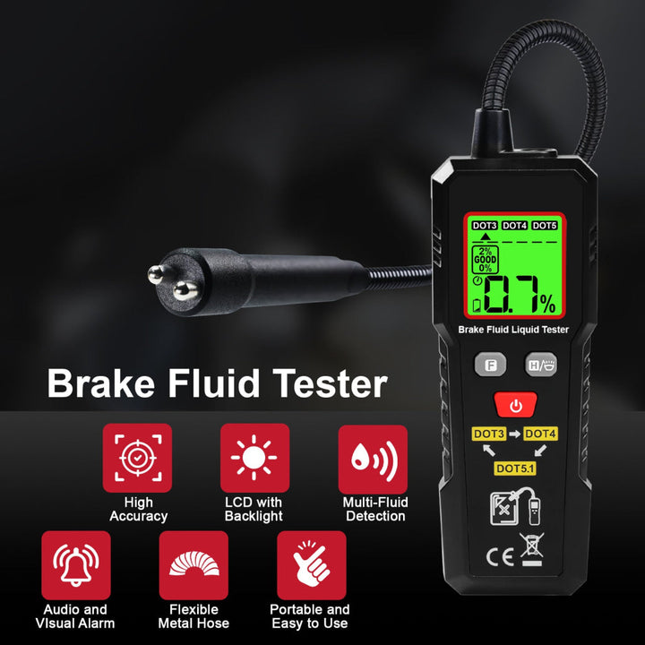 ILBT-505 Brake Fluid Tester 0~4% Range Digital Brake Oil Detector for DOT3, DOT4, DOT5.1 Color Backlight & Buzzer Alarm for Safe Brake Oil Change of Car Motorcycle Vehicle Truck Automobile - Instrulife