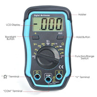 ILMU-1008 Digital Multimeter w/ Test Leads, Overload Protection, DC AC Voltage Resistance Diode Measure DMM Multi Meter Tester 1999 Readings, Backlight - Instrulife