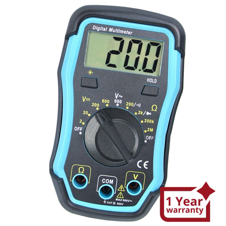 ILMU-1008 Digital Multimeter w/ Test Leads, Overload Protection, DC AC Voltage Resistance Diode Measure DMM Multi Meter Tester 1999 Readings, Backlight - Instrulife