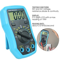 ILMU-1008 Digital Multimeter w/ Test Leads, Overload Protection, DC AC Voltage Resistance Diode Measure DMM Multi Meter Tester 1999 Readings, Backlight - Instrulife