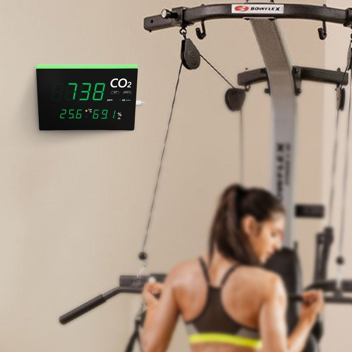 ILAQ-317 Wall Mount / Desktop Stand Indoor Air Quality Monitor Real-time CO2 Detector, Carbon Dioxide & Temperature & Humidity Level with Large LED Screen & Visual Color Warning Light Bar and Audible Alarms - Instrulife