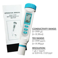 ILWQ-58 Digital Conductivity TDS Meter, ppm ppt uS mS °C/°F Pentype Water Quality Tester with ATC - Instrulife