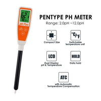 ILWQ-298 Long Glass Tube Pentype pH Meter Sharp Tip Probe Digital Water Quality Tester Dual Display with ATC 2.0~12.0pH Measurement Range - Instrulife