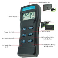 ILTH-824 Digital Temperature Humidity RH Meter Gauge Monitor, Professional Thermo-Hygrometer Psychrometer with Dew Point / Wet Bulb Temperature, Hard Case, Replaceable Probe - Instrulife