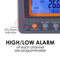 ILTH-299 Digital 4 Channels Thermometer NTC Thermistor Probe SD Card Logger with Relay Function Data Logging Big LCD Display - Instrulife