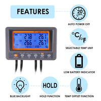 ILTH-299 Digital 4 Channels Thermometer NTC Thermistor Probe SD Card Logger with Relay Function Data Logging Big LCD Display - Instrulife