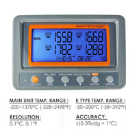 ILTH-6 Digital 4 Channels K-type Thermocouple Thermometer SD Card Logger High / Low Alarm Big LCD Display - Instrulife
