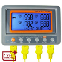 ILTH-6 Digital 4 Channels K-type Thermocouple Thermometer SD Card Logger High / Low Alarm Big LCD Display - Instrulife