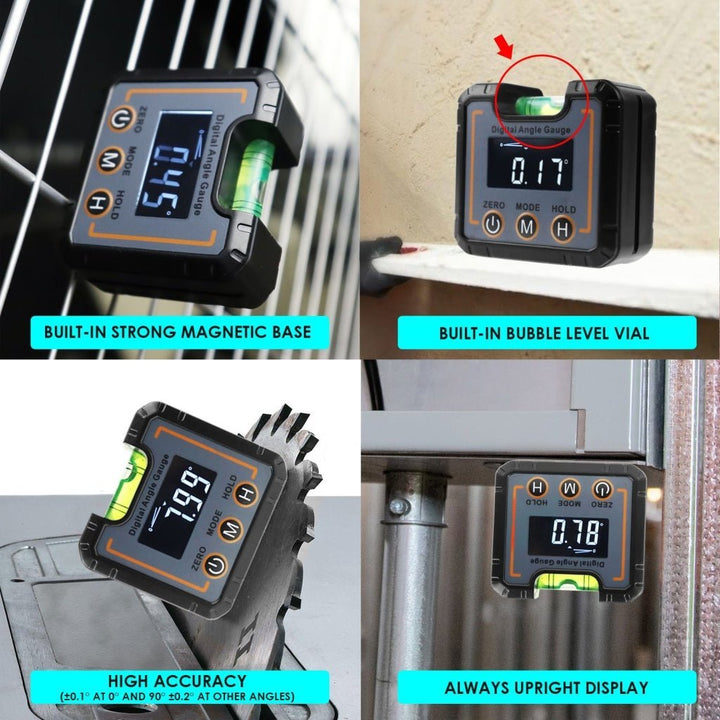 ILAF-321 Digital Angle Gauge Electronic Protractor Highly Precise Level Box with Bubble Level Magnetic Base Angle Measurement Tool LCD Technology Bright Display - Instrulife