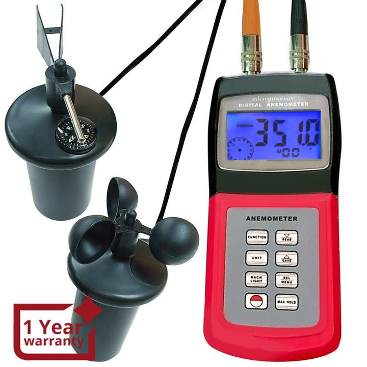 ILAN-701 Digital Multi-function Thermo Anemometer with 3-Cup Type Sensor, Portable Wind Speed Air Flow Gauge, Weather Wind Velocity Direction Tester Meter - Instrulife