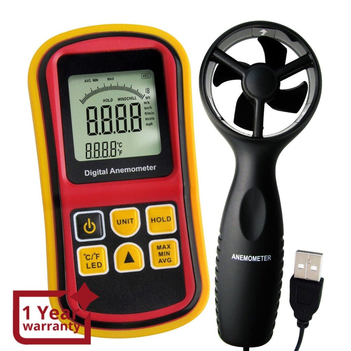 ILAN-704 2-in-1 Digital Thermo-Anemometer, Air Flow Wind Speed Meter, 5 parameters (m/s, km/h, ft/min, knots & mph) with Thermometer Temperature, 0~45m/s Velocity Bar Graph Surf & Backlight - Instrulife