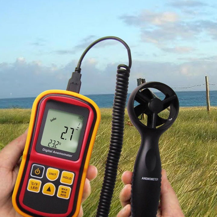 ILAN-704 2-in-1 Digital Thermo-Anemometer, Air Flow Wind Speed Meter, 5 parameters (m/s, km/h, ft/min, knots & mph) with Thermometer Temperature, 0~45m/s Velocity Bar Graph Surf & Backlight - Instrulife