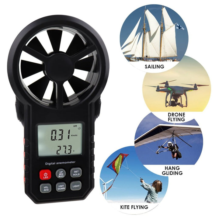 ILAN-272 Digital Vane Anemometer Handheld Wind Speed Temperature Meter Air Velocity Wind Chill Tester Gauge with MAX/MIN/AVG/Current Measurement Backlight - Instrulife