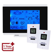ILWS-106_2S Weather Station with 2 Wireless Sensors, with Time, Barometer Weather Forecast, Temperature, Humidity, Sunrise/ Sunset/ Moonrise/ Moonset, Date, Alarm & Snooze, Radio Controlled Clock RCC DST, 12/ 24-hour format, Indoor & Outdoor - Instrulife