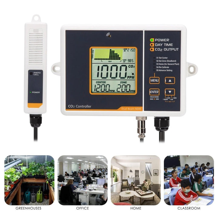 ILAQ-356 CO2 Controller & Monitor Auto Detect Day Night Carbon Dioxide CO2 Meter with 15ft Remote Dual Beam NDIR Sensor for Greenhouse, Grow Rooms, Hydroponics Rooms - Instrulife