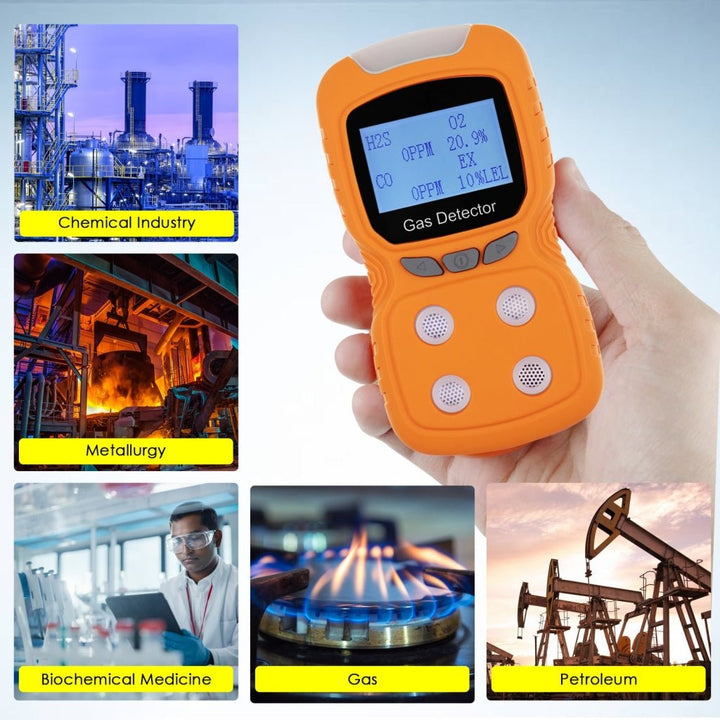 ILAQ-384 Portable Gas Detector CO H₂S O₂ EX (LEL) 4 Gas Detection Gas Rechargeable Clip Sniffer with Audible Visual Vibration Alert and Voice Prompt - Instrulife