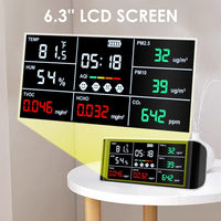 ILAQ-388 Portable 9 in 1 Indoor Air Quality Meter CO2 Monitor Formaldehyde Detector VOC Sensor AQI Index PM2.5 PM10 and Humidity Temp with Time Display Air Monitor Test Kit - Instrulife