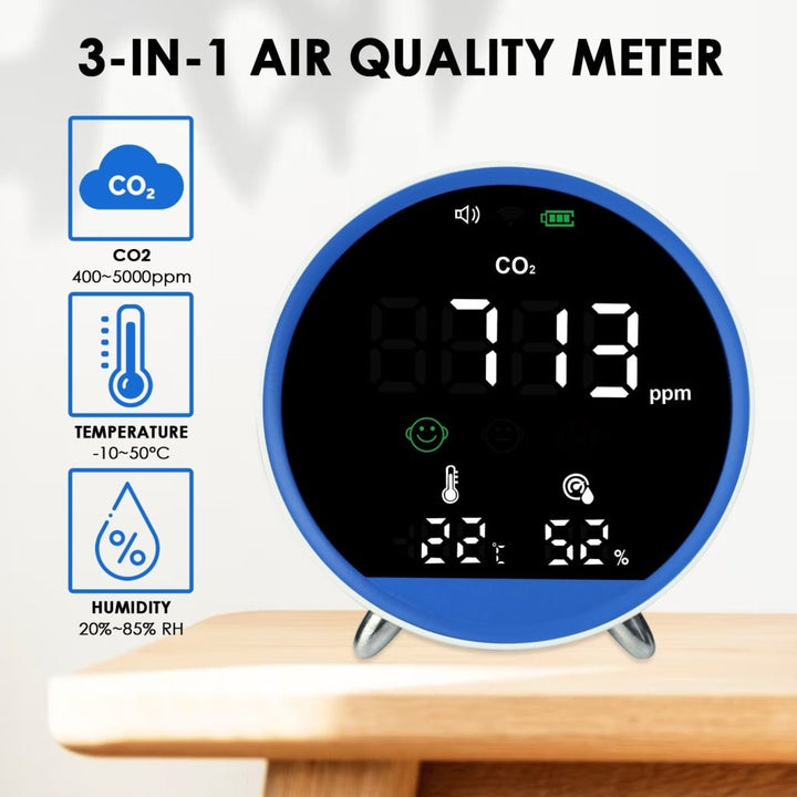 ILAQ-399 Carbon Dioxide CO2 Monitor Indoor Air Quality Meter Temperature Humidity Tester Face Icon Colored Display with Alarm 400~5000PPM NDIR Sensor - Instrulife