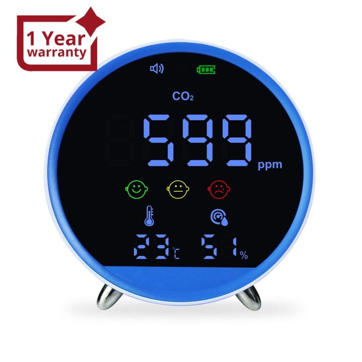 ILAQ-399 Carbon Dioxide CO2 Monitor Indoor Air Quality Meter Temperature Humidity Tester Face Icon Colored Display with Alarm 400~5000PPM NDIR Sensor - Instrulife