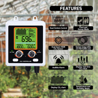 ILAQ-419 Dual-Output CO2 Controller Carbon Dioxide Monitor with Day & Night Auto Detection, Temperature and Humidity Measurement, 15ft Remote NDIR CO2 Sensor, and Trend Chart for Greenhouses, Offices, Factories, Homes, etc. - Instrulife