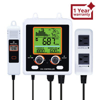 ILAQ-419 Dual-Output CO2 Controller Carbon Dioxide Monitor with Day & Night Auto Detection, Temperature and Humidity Measurement, 15ft Remote NDIR CO2 Sensor, and Trend Chart for Greenhouses, Offices, Factories, Homes, etc. - Instrulife