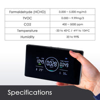 ILAQ-422 IAQ Monitor 5 in 1 Professional HCHO | CO2 | TVOC Meter with Humidity & Temperature Measurement NDIR Sensor Portable Carbon Dioxide Monitor for Home, RV, Grow Tents, Factory etc. - Instrulife